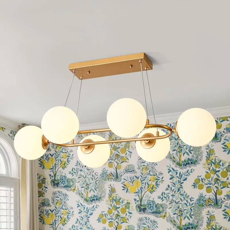 Brass Frosted White Glass Bubble Oval Ring Island Chandelier — LightFixturesUSA LED Pendant Lights 25.0W 
