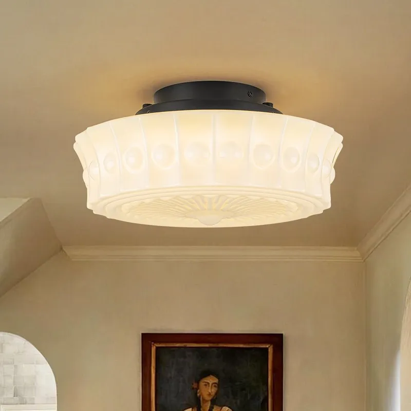 Art Deco Sculptural Milk Glass Schoolhouse LED Ceiling Light — LightFixturesUSA LED Ceiling Lights 18.0W 4000K