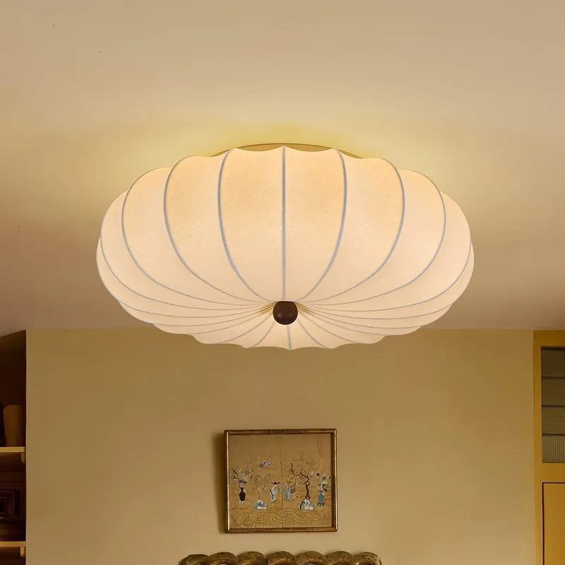 Round White Silk Scalloped Cage Ceiling Light — LightFixturesUSA LED Ceiling Lights 60.0W 