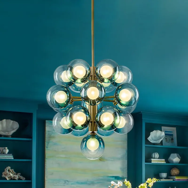 Glam Cluster White Blue Glass Bubble Tiered Chandelier — LightFixturesUSA LED Pendant Lights 25.0W 