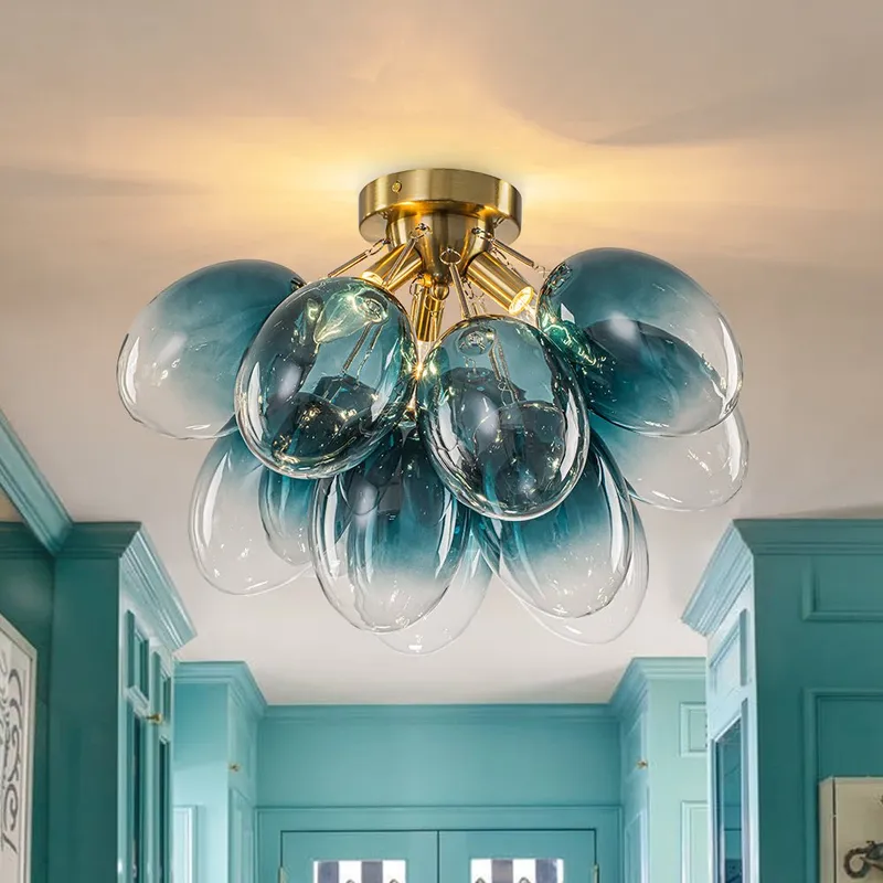 3-Light Cluster Gradient Blue Glass Bubble Semi Flush Mount — LightFixturesUSA LED Pendant Lights 40.0W 