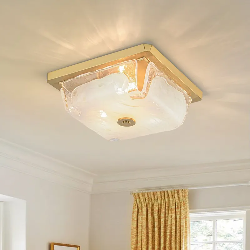 Cloudy White Glazed Glass Square Flush Mount Ceiling Light — LightFixturesUSA LED Ceiling Lights 40.0W 