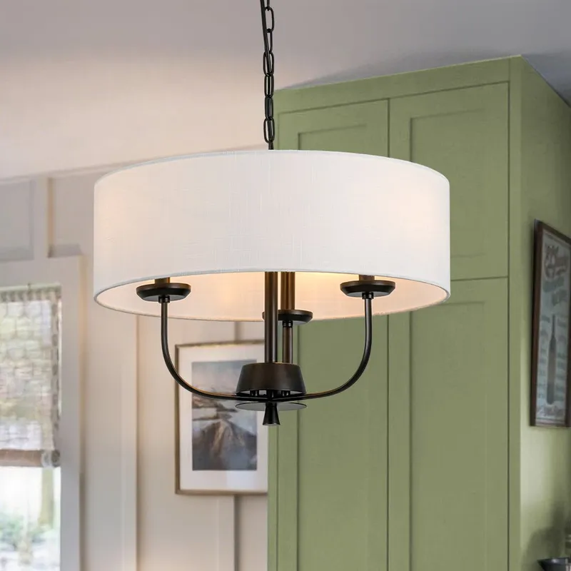3-Light Candle Style Large Fabric Drum Cage Chandelier — LightFixturesUSA LED Pendant Lights 60.0W 