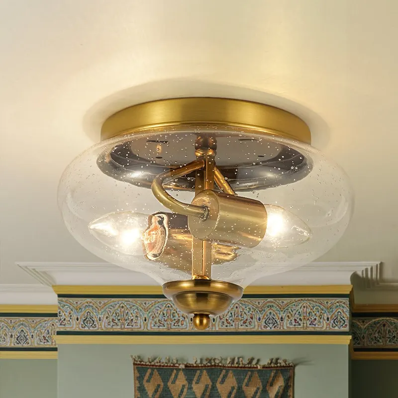 Vintage Round Clear Seeded Glass Flush Mount Ceiling Light — LightFixturesUSA LED Ceiling Lights 60.0W 