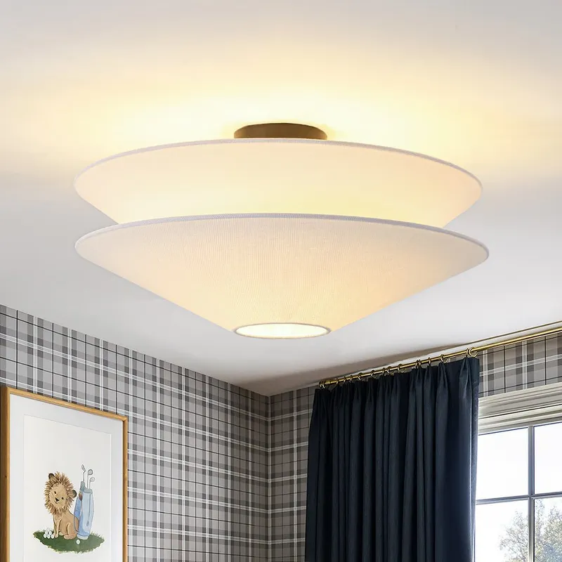 French Country 2-Tier White Linen Conical Semi Flush Mount — LightFixturesUSA LED Ceiling Lights 60.0W 