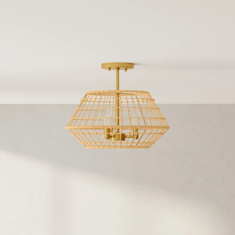 Laila Collection 16 in. Three-Light Semi-Flush Convertible with Woven Jute Accents — Progress Lighting LED Post Top Lights  