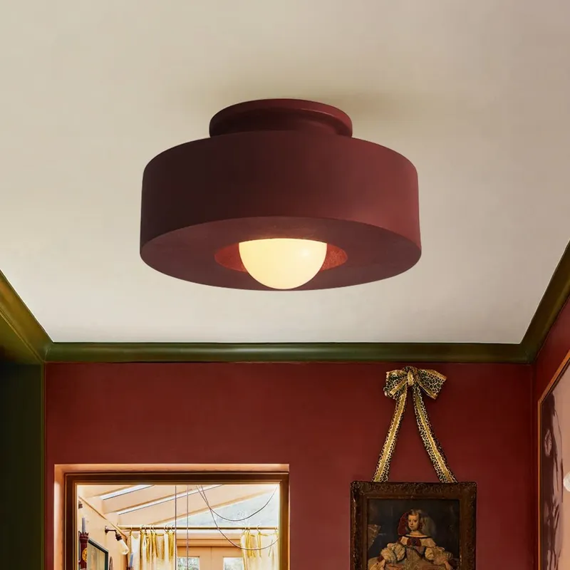 Scandinavian Minimalist Red Velvet Round Single Ceiling Light — LightFixturesUSA LED Ceiling Lights 60.0W 