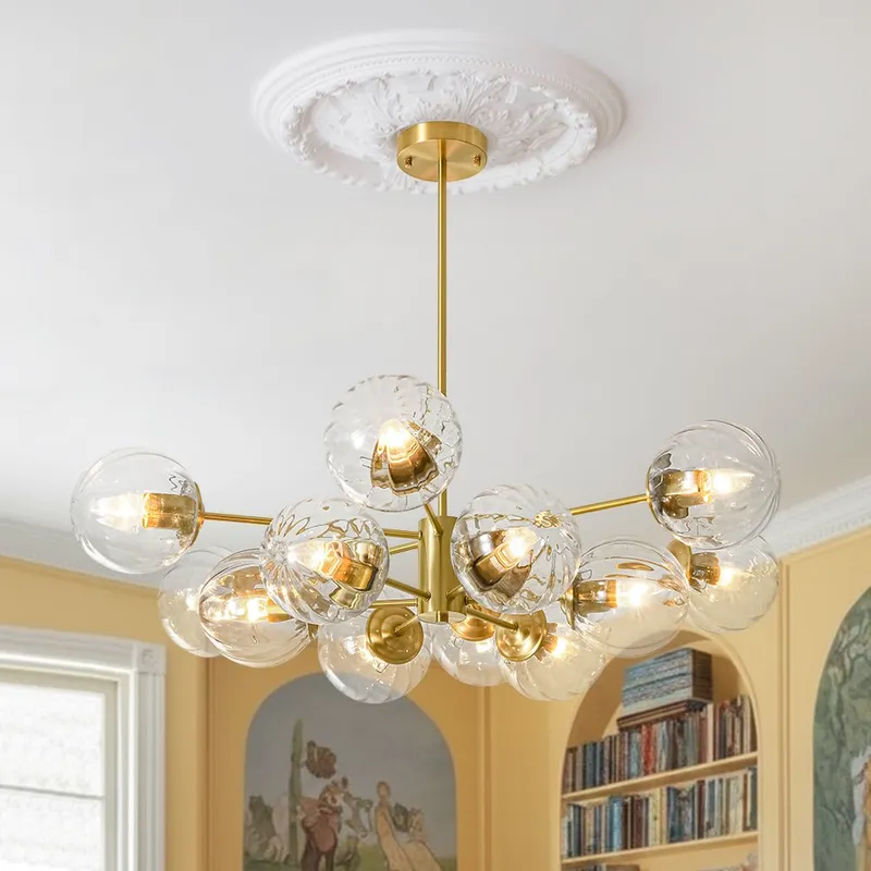 Tiered Ribbed Glass Globe Round Sputnik Chandelier — LightFixturesUSA LED Pendant Lights 40.0W 