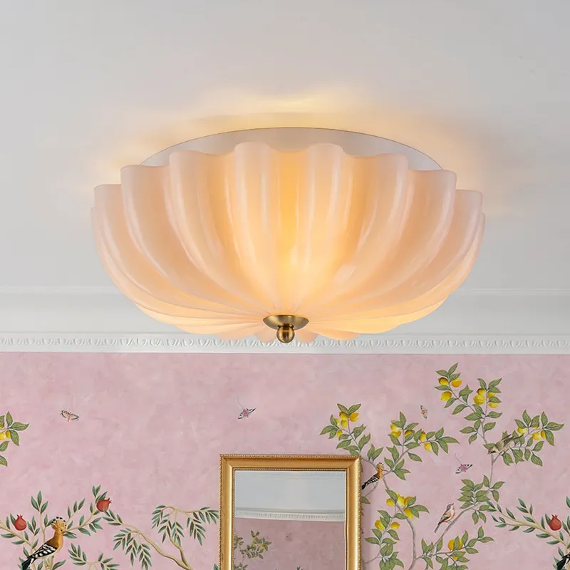 Art Deco Pleated Flower Shine Glass Semi Flush Mount — LightFixturesUSA LED Ceiling Lights 40.0W 