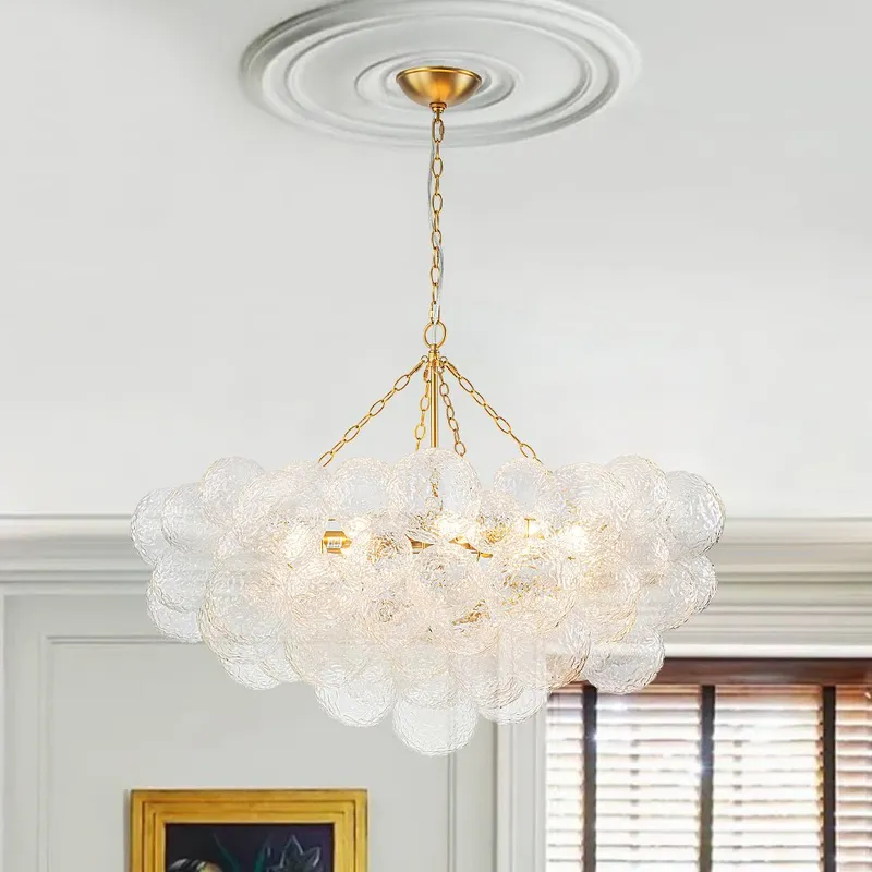 Luxe Large Cluster Rippled Glass Globe Round Bubble Chandelier — LightFixturesUSA LED Pendant Lights 40.0W 