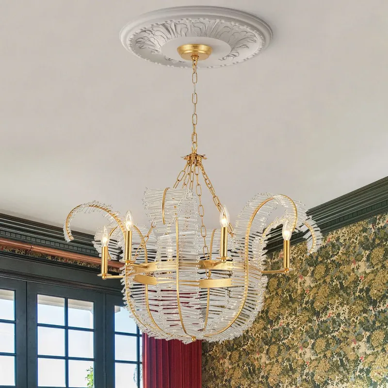 Luxury Gold Foiled Chic Antique Crystal Floral Chandelier — LightFixturesUSA LED Pendant Lights 40.0W 