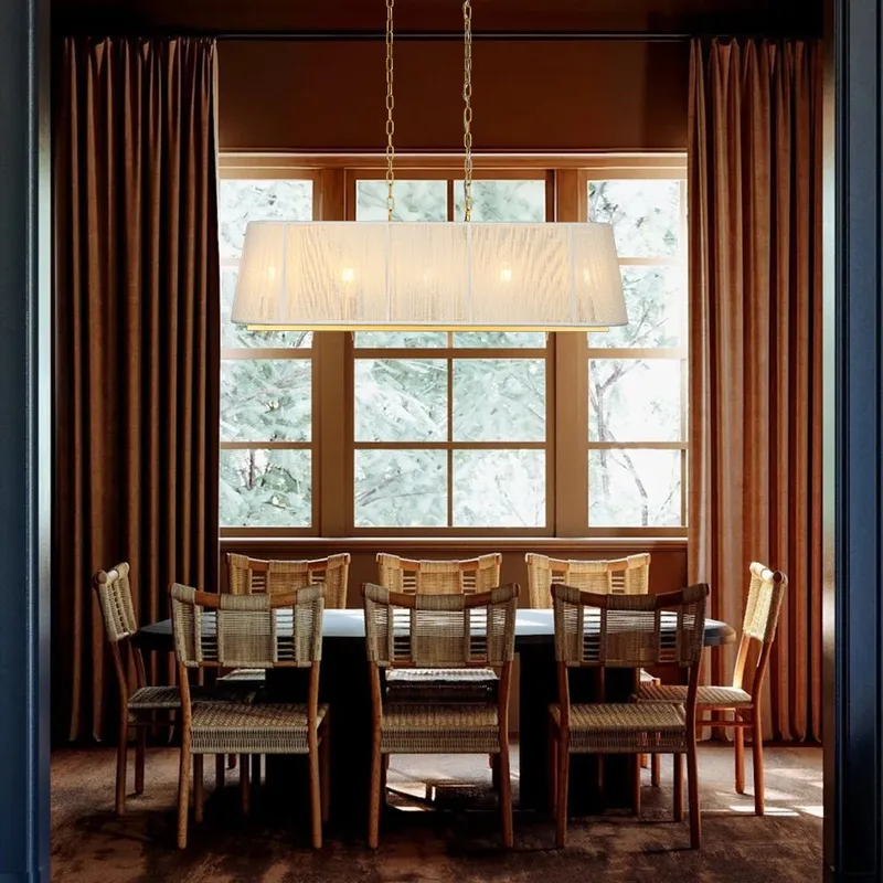 5-Light Beige Woven Thread Linear Cage Island Chandelier — LightFixturesUSA LED Linear Lights 60.0W 