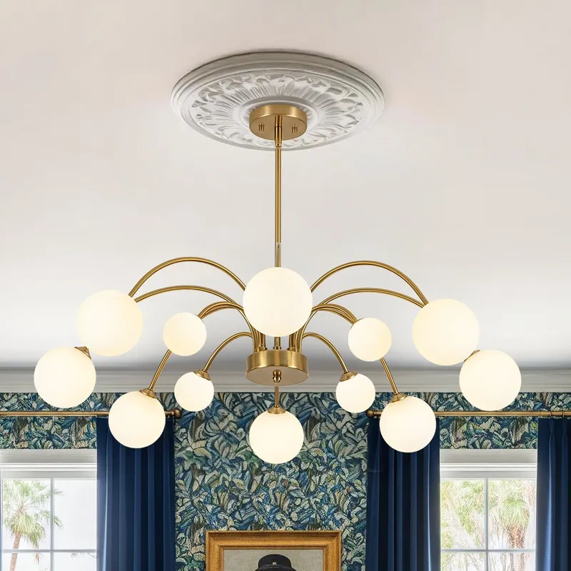Bloom Frosted Glass Bubble Arched Arm Sputnik Chandelier — LightFixturesUSA LED Pendant Lights 25.0W 