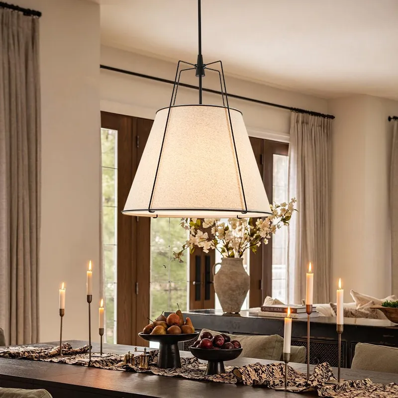 Modern Linen Conical Drum Cage Pendant Light — LightFixturesUSA LED Pendant Lights 40.0W 