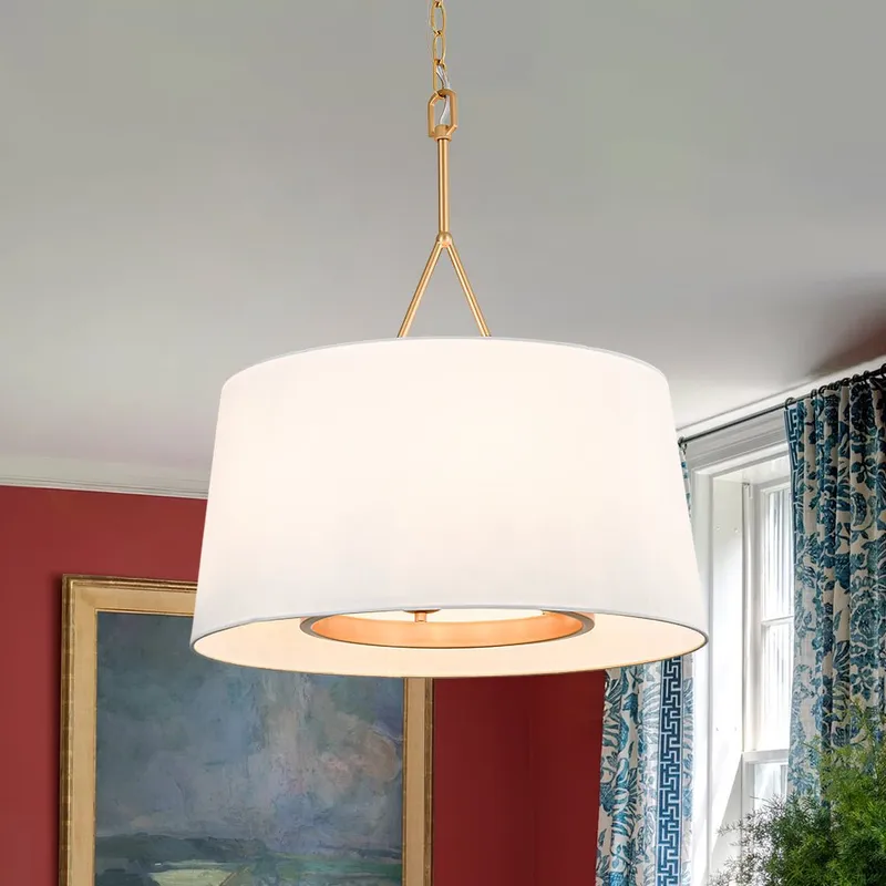 Modern Candle Style Fabric Wide Drum Cage Pendant Light — LightFixturesUSA LED Pendant Lights 60.0W 
