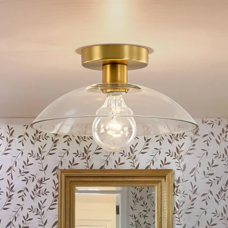 Minimalist 1-Light Clear Glass Saucer Semi Flush Mount — LightFixturesUSA LED Ceiling Lights 60.0W 