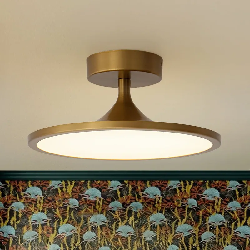 Modern Simple Brass Round Dimmable LED Semi Flush Mount — LightFixturesUSA LED Ceiling Lights 12.0W 3000K