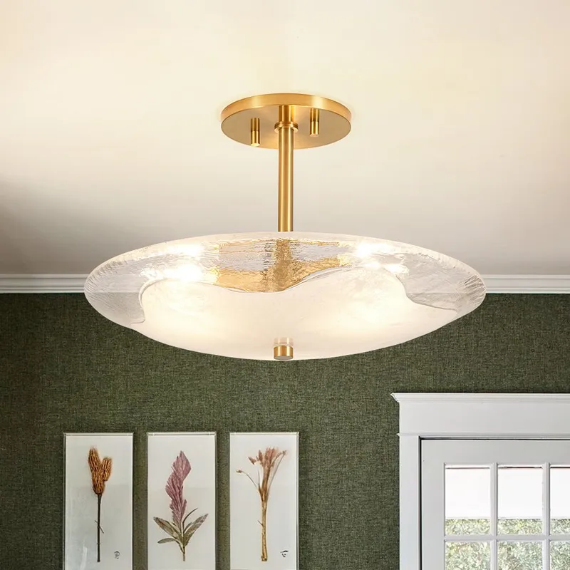 Cloudy Style Textured Glass Shallow Bowl Round Semi Flush Mount — LightFixturesUSA LED Ceiling Lights 60.0W 
