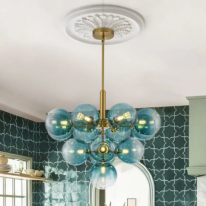 Cluster Gradual Blue Glass Bubble Tiered Chandelier — LightFixturesUSA LED Pendant Lights 25.0W 