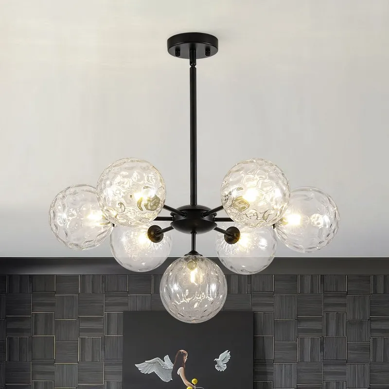 Modern 7-light Hammered Glass Globe Tier Sputnik Chandelier — LightFixturesUSA LED Pendant Lights 25.0W 