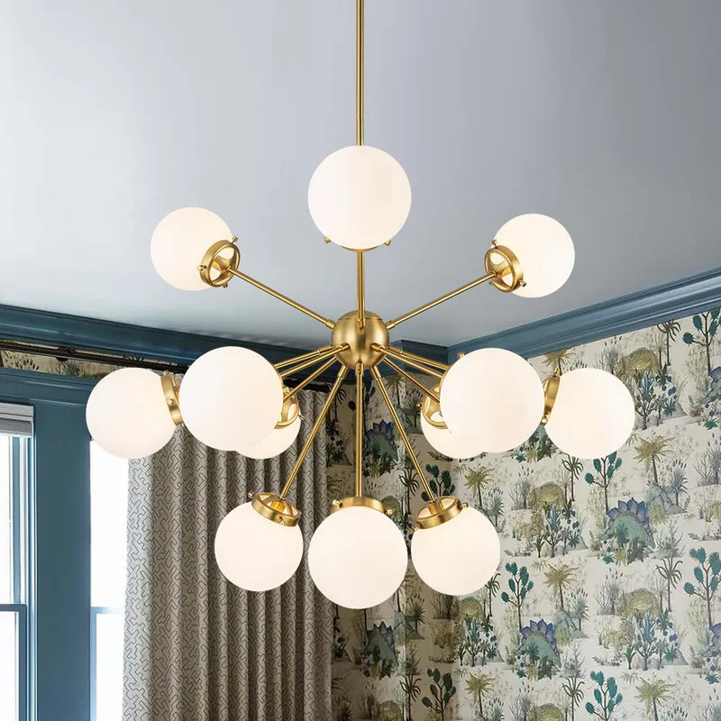 Modern Opal Glass Globe 12-light Sphere Sputnik Chandelier — LightFixturesUSA LED Pendant Lights 40.0W 
