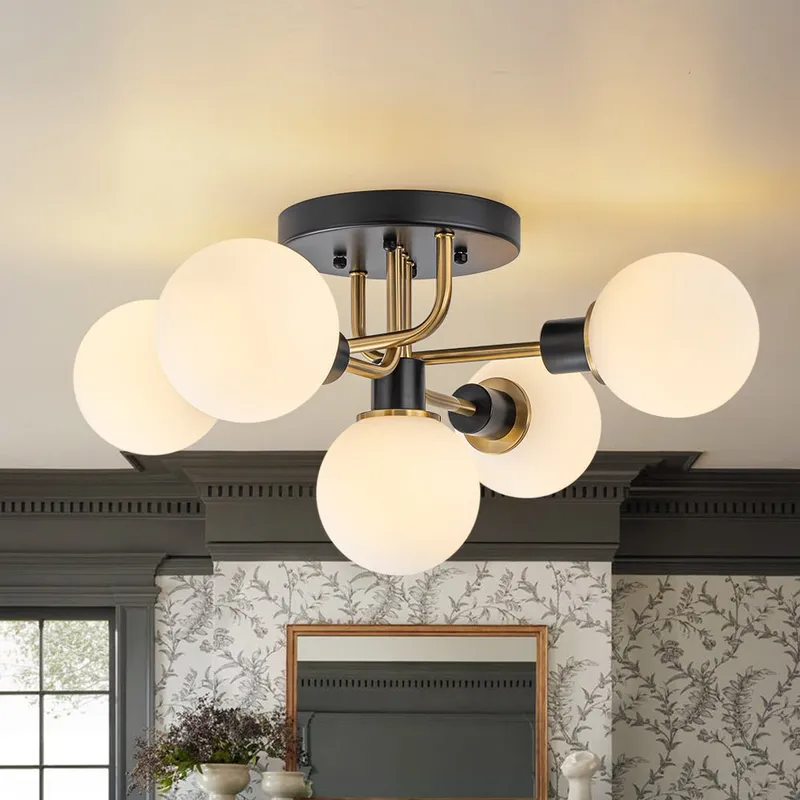 5-light Glass Globe Semi Flush Bubble Ceiling Light — LightFixturesUSA LED Ceiling Lights 25.0W 