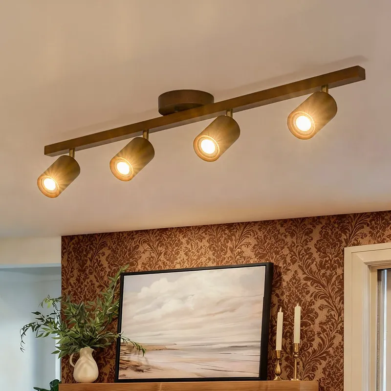 Farmhouse Walnut Wood 4-Light Linear Semi Flush Track Light — LightFixturesUSA LED Linear Lights 10.0W 