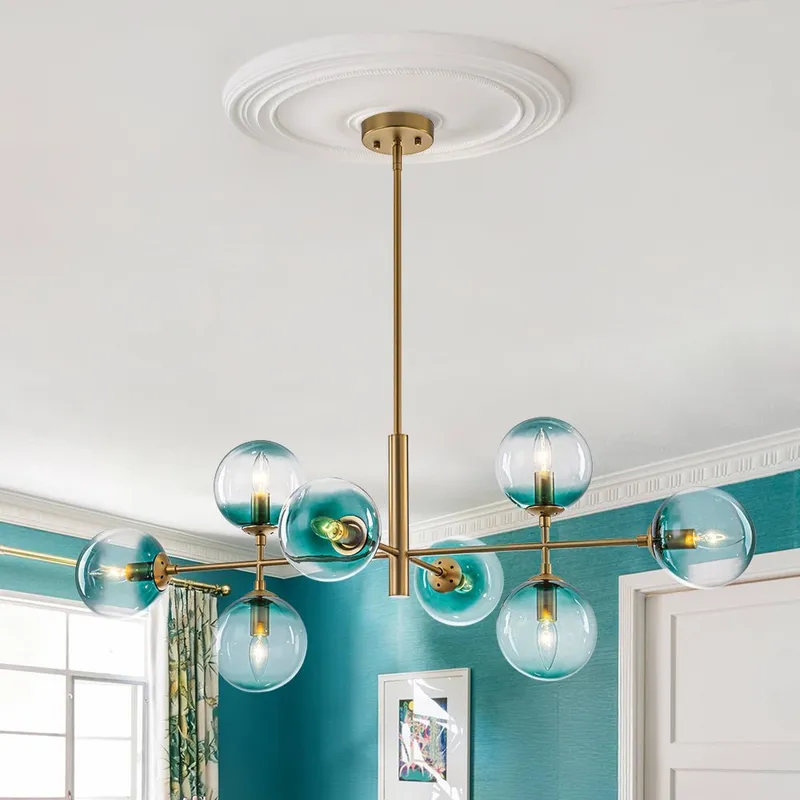 8-Light Linear Sputnik Tinted Blue Glass Bubble Chandelier — LightFixturesUSA LED Linear Lights 40.0W 