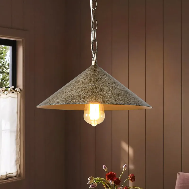 Industrial 1-Light Rusty Silver Iron Cone Kitchen Pendant — LightFixturesUSA LED Pendant Lights 60.0W 