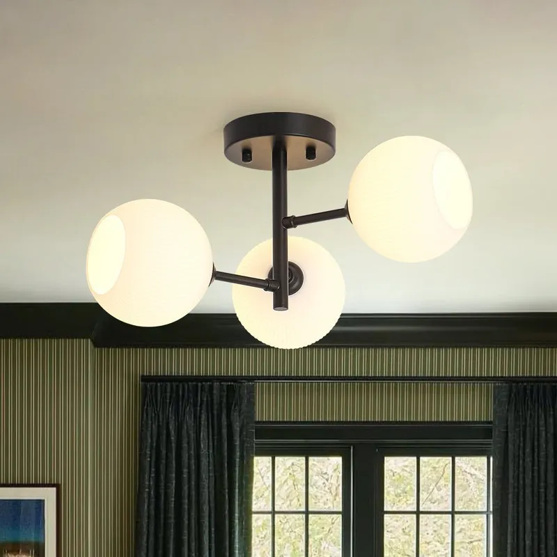 3-Light White Ribbed Glass Tiered Sputnik Semi Flush Mount — LightFixturesUSA LED Ceiling Lights 5.0W 