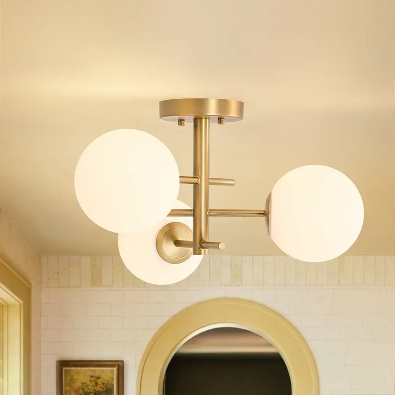 3-Light Frosted Glass Globe Tiered Sputnik Semi Flush Mount — LightFixturesUSA LED Ceiling Lights 40.0W 