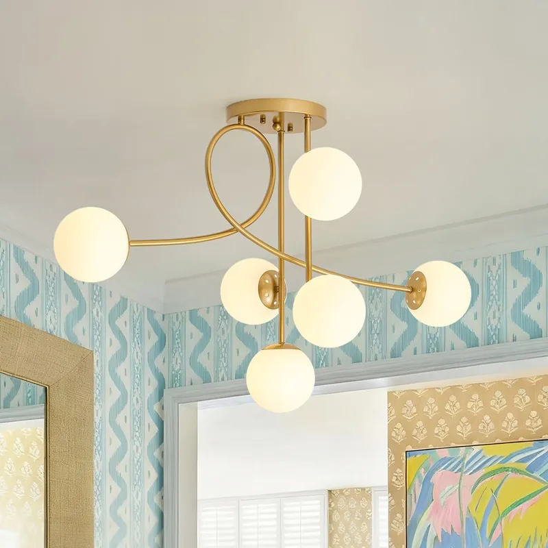 6‑Light Arch Opal Glass Globe Bubble Semi Flush Chandelier — LightFixturesUSA LED Pendant Lights 40.0W 
