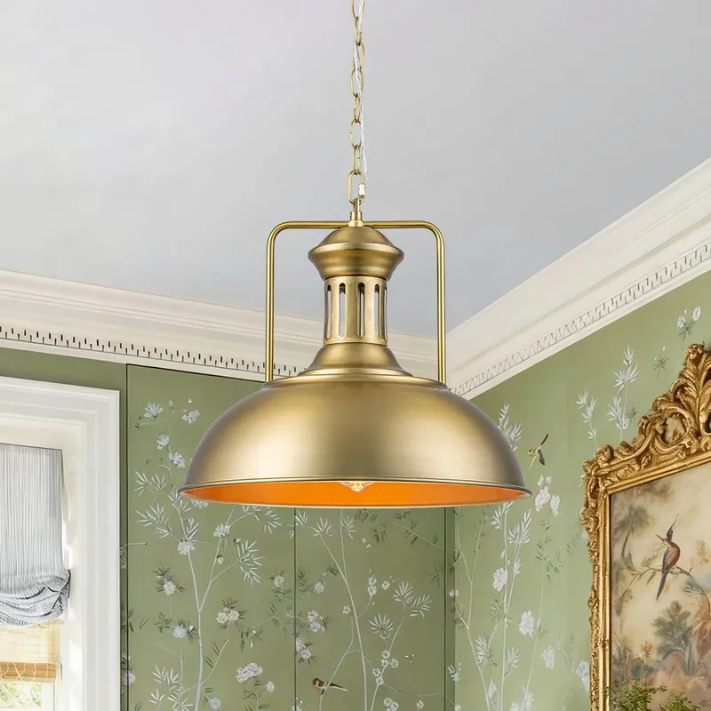 1-Light Brushed Brass Iron Dome Kitchen Pendant — LightFixturesUSA LED Pendant Lights 60.0W 