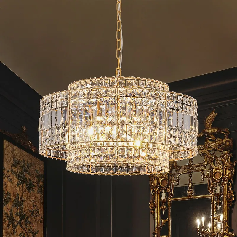 Luxe Antique Bronze Tiered Crystal Drum Cage Chandelier — LightFixturesUSA LED Pendant Lights 60.0W 