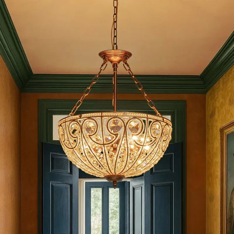 Luxe Moroccan Antique Bronze Crystal Round Cage Chandelier — LightFixturesUSA LED Pendant Lights 60.0W 