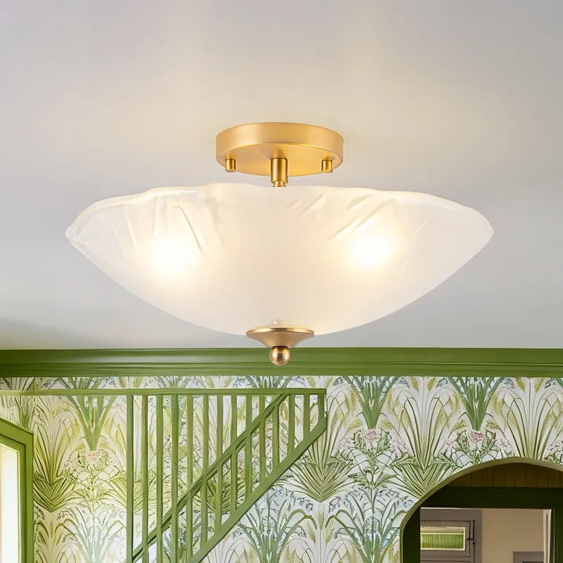 3-Light Brass Textured Glass Bowl Round Semi Flush Mount — LightFixturesUSA LED Ceiling Lights 60.0W 