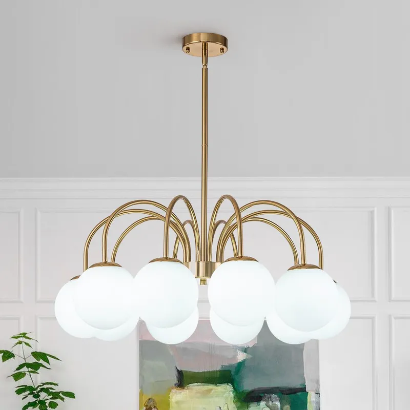 Mid-Century Frosted Glass Globe Bubble Round Chandelier — LightFixturesUSA LED Pendant Lights 25.0W 