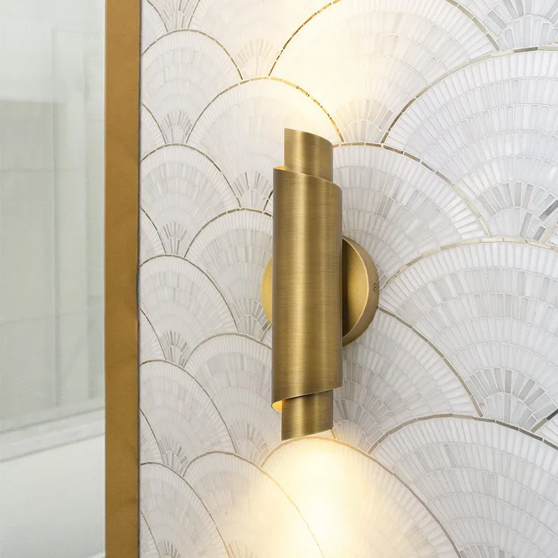 Dimmable LED Aged Brass Up Down Metal Tube Wall Sconce — LightFixturesUSA LED Wall Lights 12.0W 3000K
