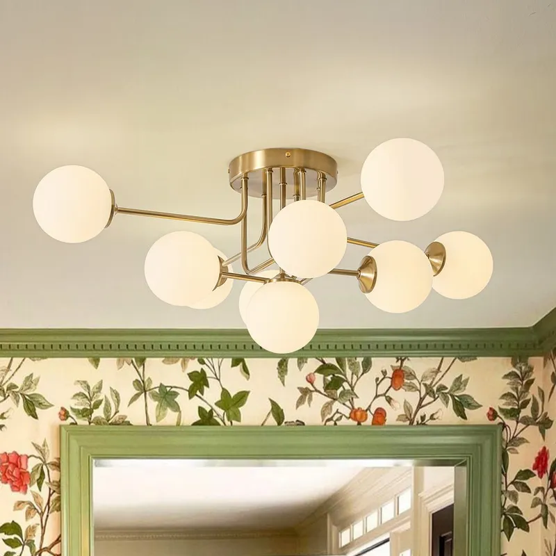 9-Light Opal Glass Bubble Sputnik Semi Flush Chandelier — LightFixturesUSA LED Pendant Lights 25.0W 