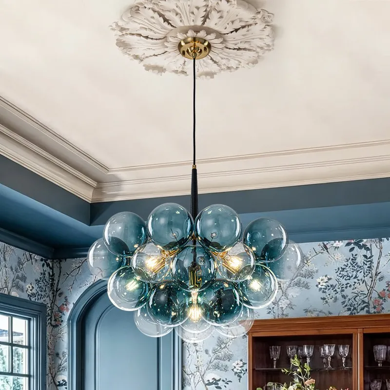 Modern Cluster Gradual Blue Glass Globe Bubble Chandelier — LightFixturesUSA LED Pendant Lights 6.0W 