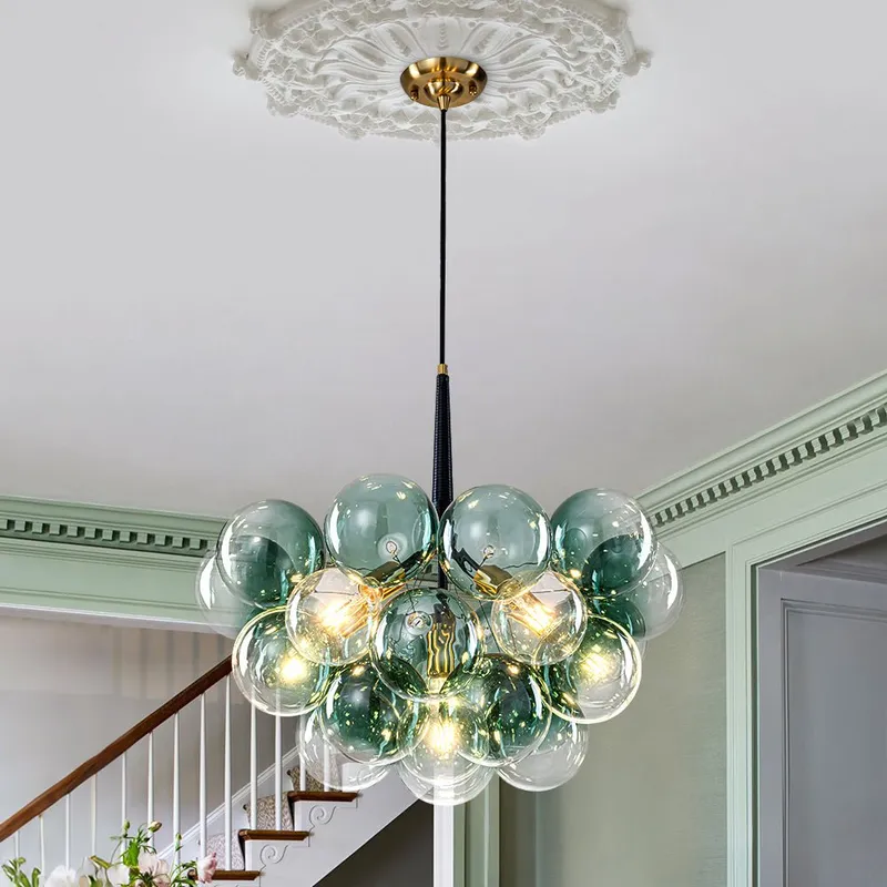Modern Cluster Gradient Green Glass Globe Bubble Chandelier — LightFixturesUSA LED Pendant Lights 6.0W 
