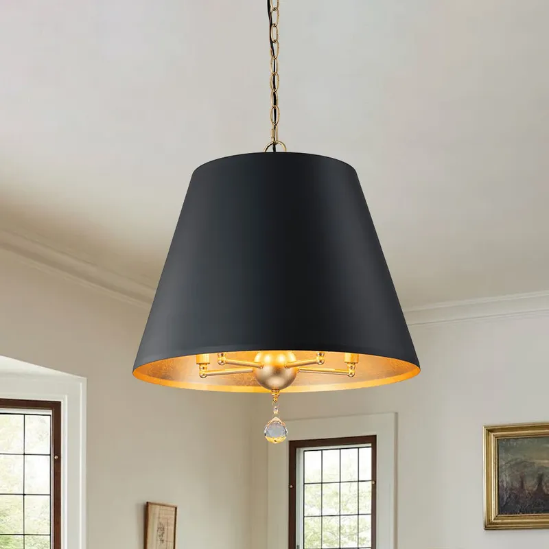French Vintage Black Gold Iron Drum Cage Chandelier — LightFixturesUSA LED Pendant Lights 60.0W 