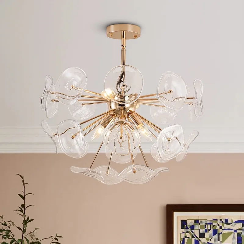 Morning Glory Glass Bloom Sunburst Semi Flush Chandelier — LightFixturesUSA LED Pendant Lights 40.0W 