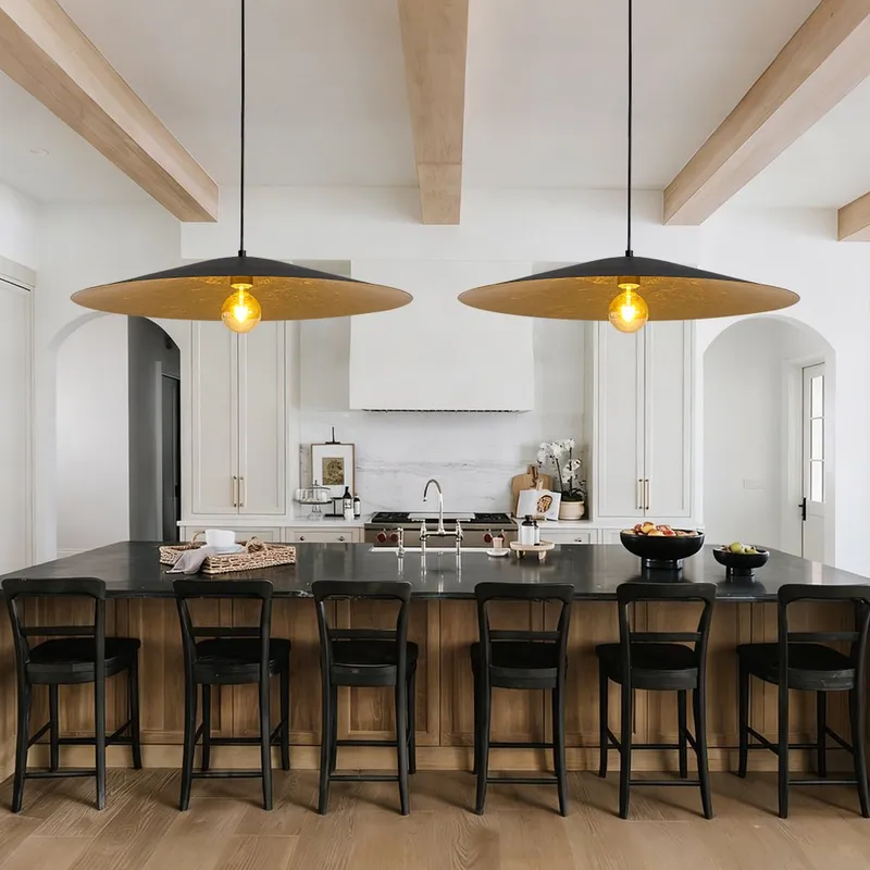 Industrial Oversized Iron Flat Cone Kitchen Pendant Light — LightFixturesUSA LED Pendant Lights 60.0W 