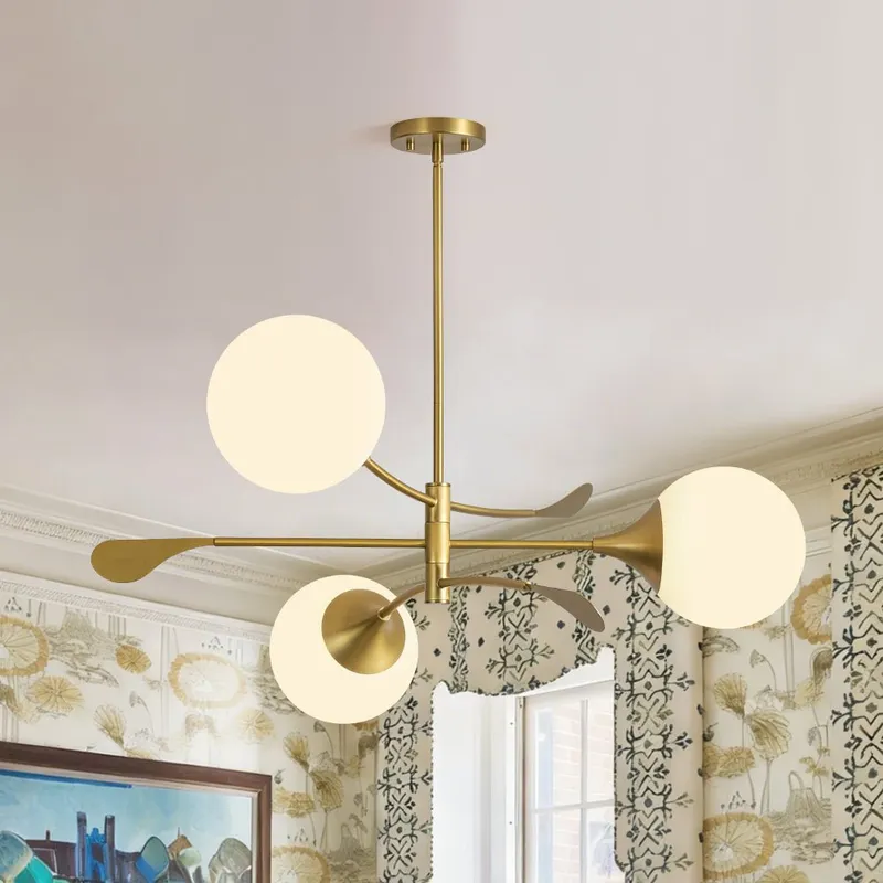 Wind-Vane Tiered 3-Light Opal Glass Globe Sputnik Chandelier — LightFixturesUSA LED Pendant Lights 40.0W 
