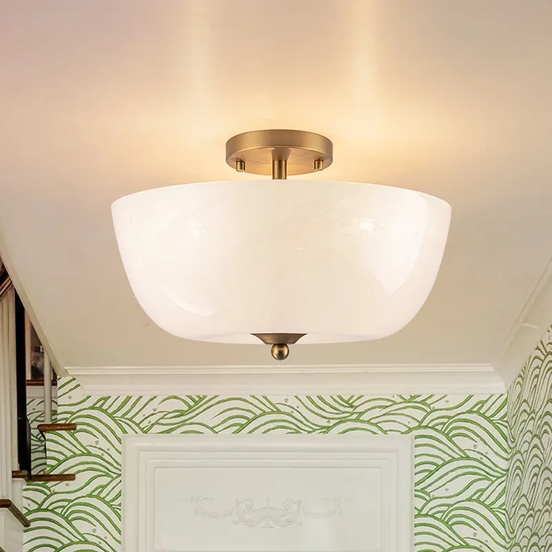 French 3-Light White Clouded Glass Round Semi Flush Mount — LightFixturesUSA LED Ceiling Lights 40.0W 