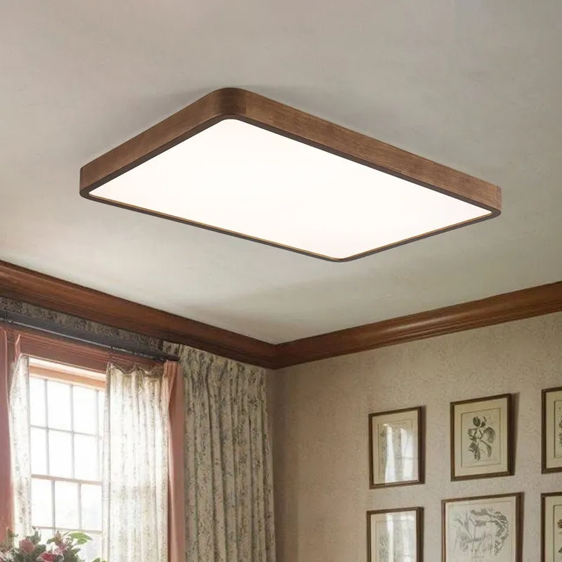 Rectangle Walnut Dimmable LED Flush Mount Ceiling Light — LightFixturesUSA LED Ceiling Lights 81.0W 3000K