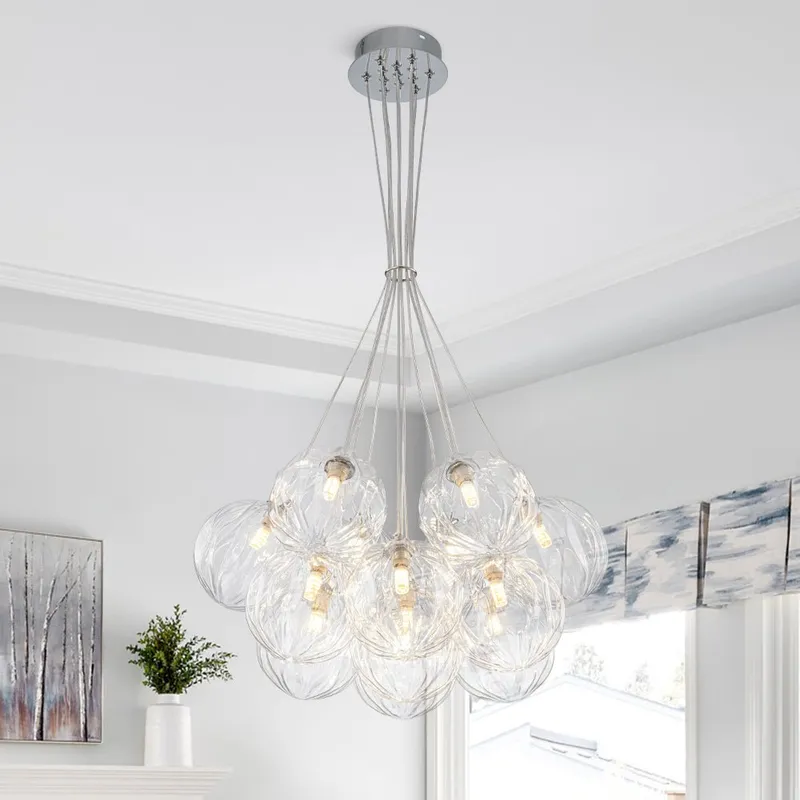 Dimmable Cluster Sculpture Texture Glass Globe Bubble Chandelier — LightFixturesUSA LED Pendant Lights 5.0W 