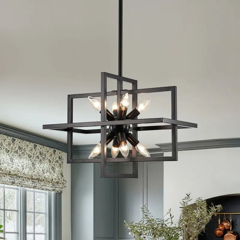 8-Light Vintage Sputnik Black Open Square Lantern Pendant — LightFixturesUSA LED Pendant Lights 60.0W 