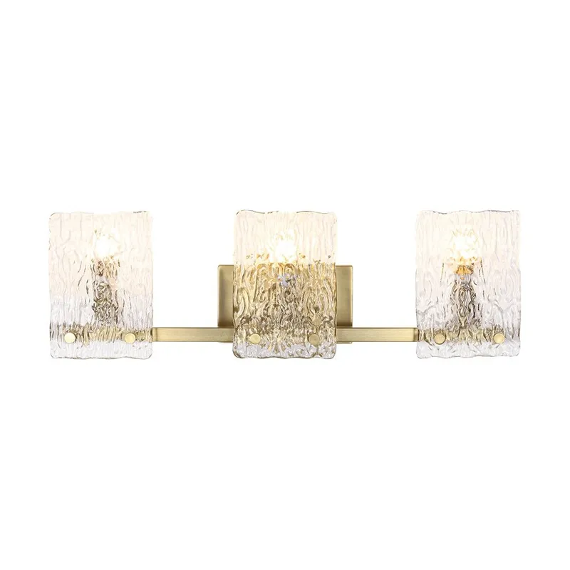 3-Light Water Glass Square Panel Brass Vanity Wall Sconce — LightFixturesUSA LED Troffers & Panels 60.0W 